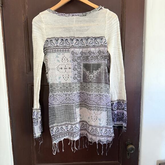 FREE PEOPLE | Cream Linen Blend Lightweight Sweater with Gauze back & cuffs | XS - Picture 7 of 9